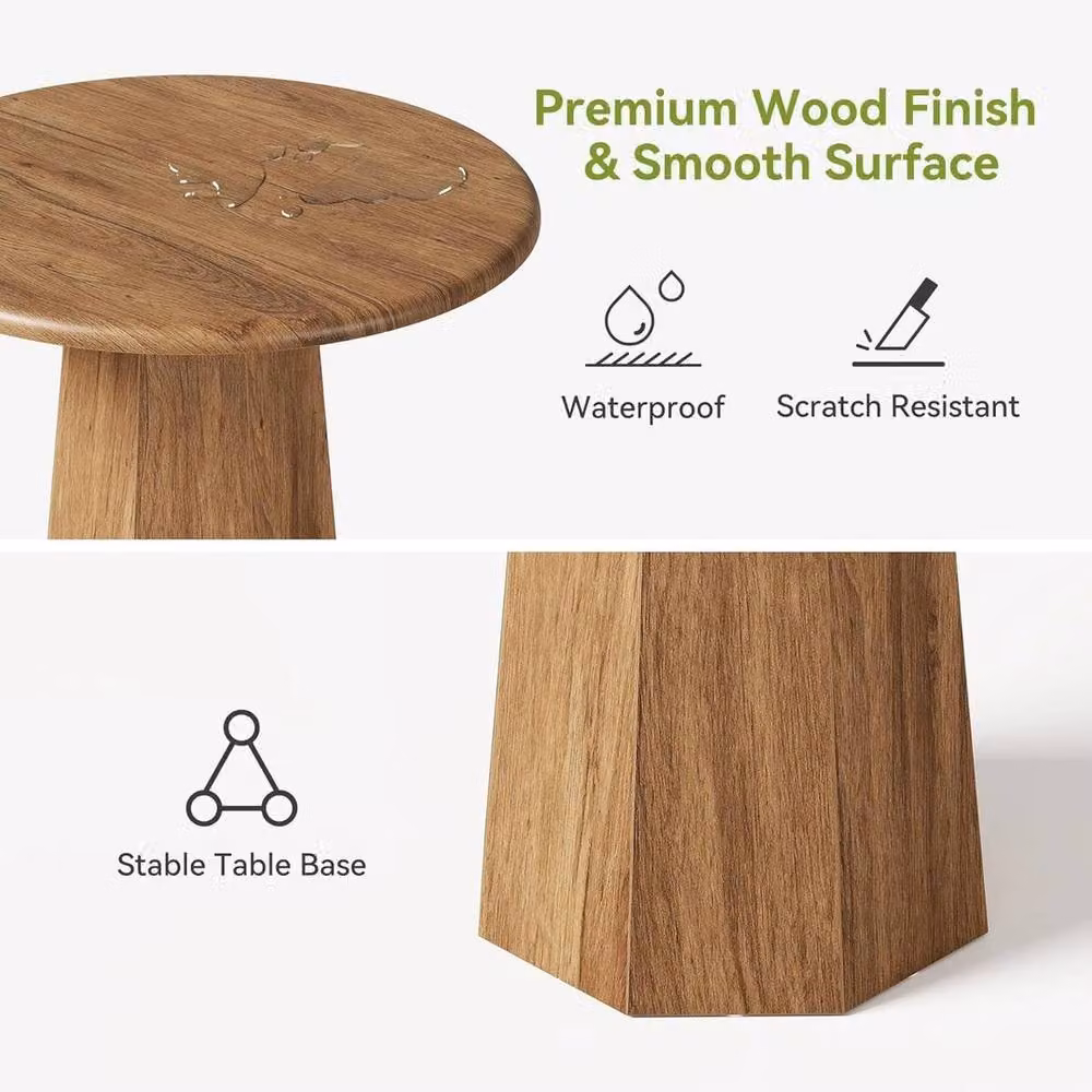 VOGREX Round Wooden Dining Table in Brown, Diameter: 80 cm, Height: 80 cm – 4