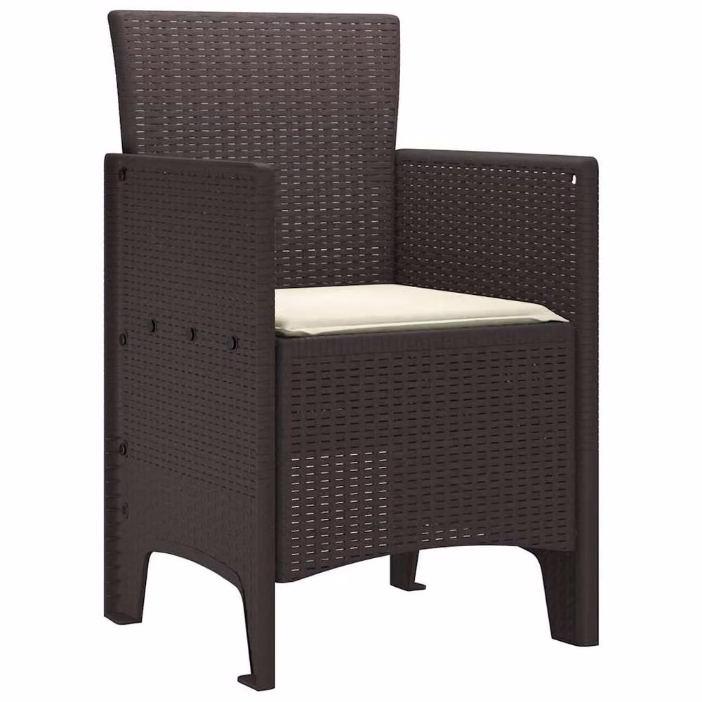 Berkfield Home Set of 4 Brown Polyrattan Garden Chairs with White Fabric Cushions – 3