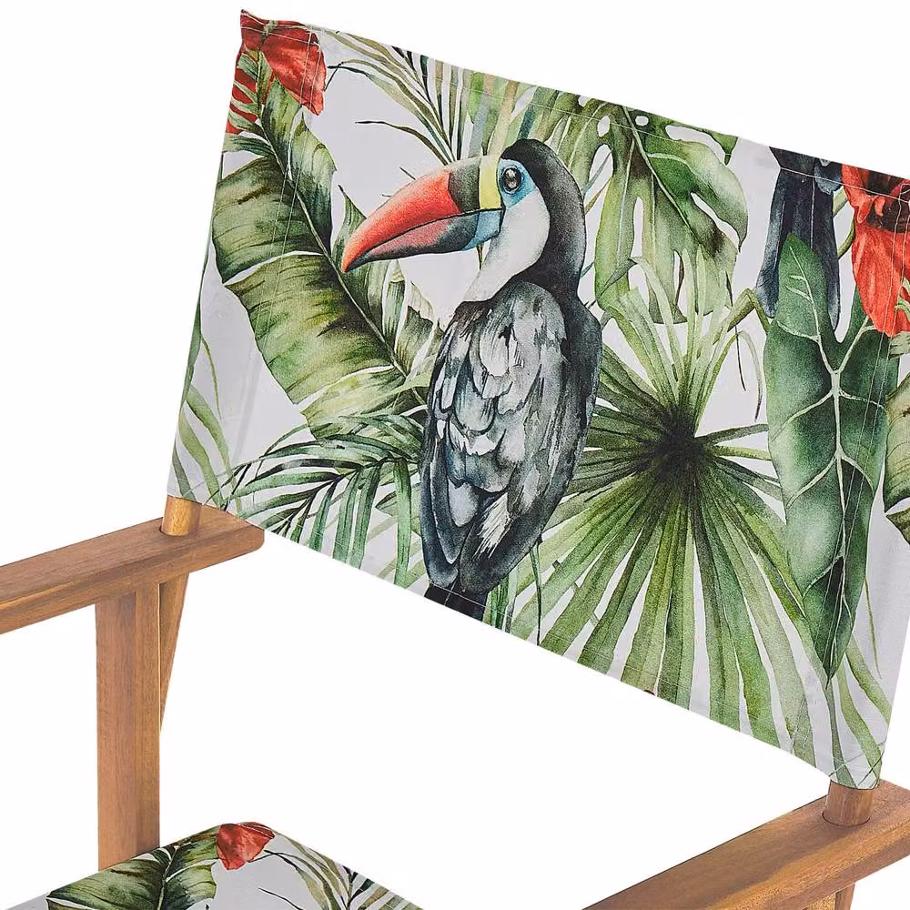 Wyld and Coco Set of 2 Acacia Wood Folding Director's Chairs with Green and White Floral Fabric – 3