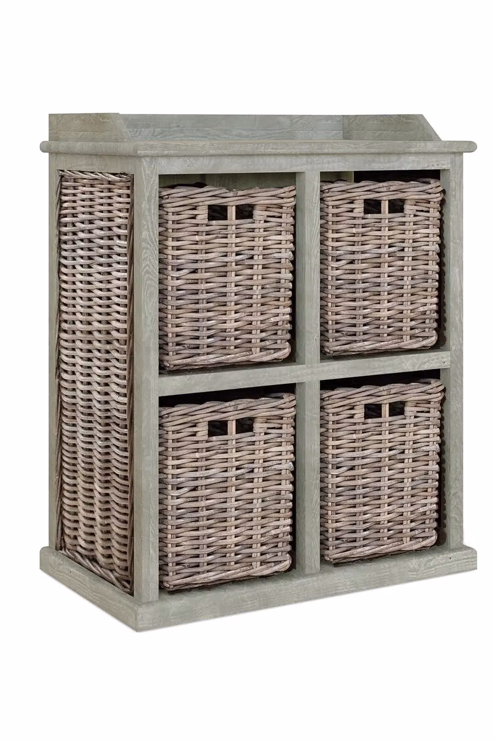 FWStyle 4 Drawer Storage Unit in Greywash Solid Pine with Rattan Details – 2