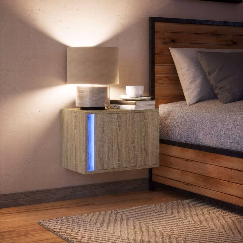 Berkfield Home Wall-mounted Bedside Cabinet with Integrated LED Lights in Sonoma Oak Light Brown – 2