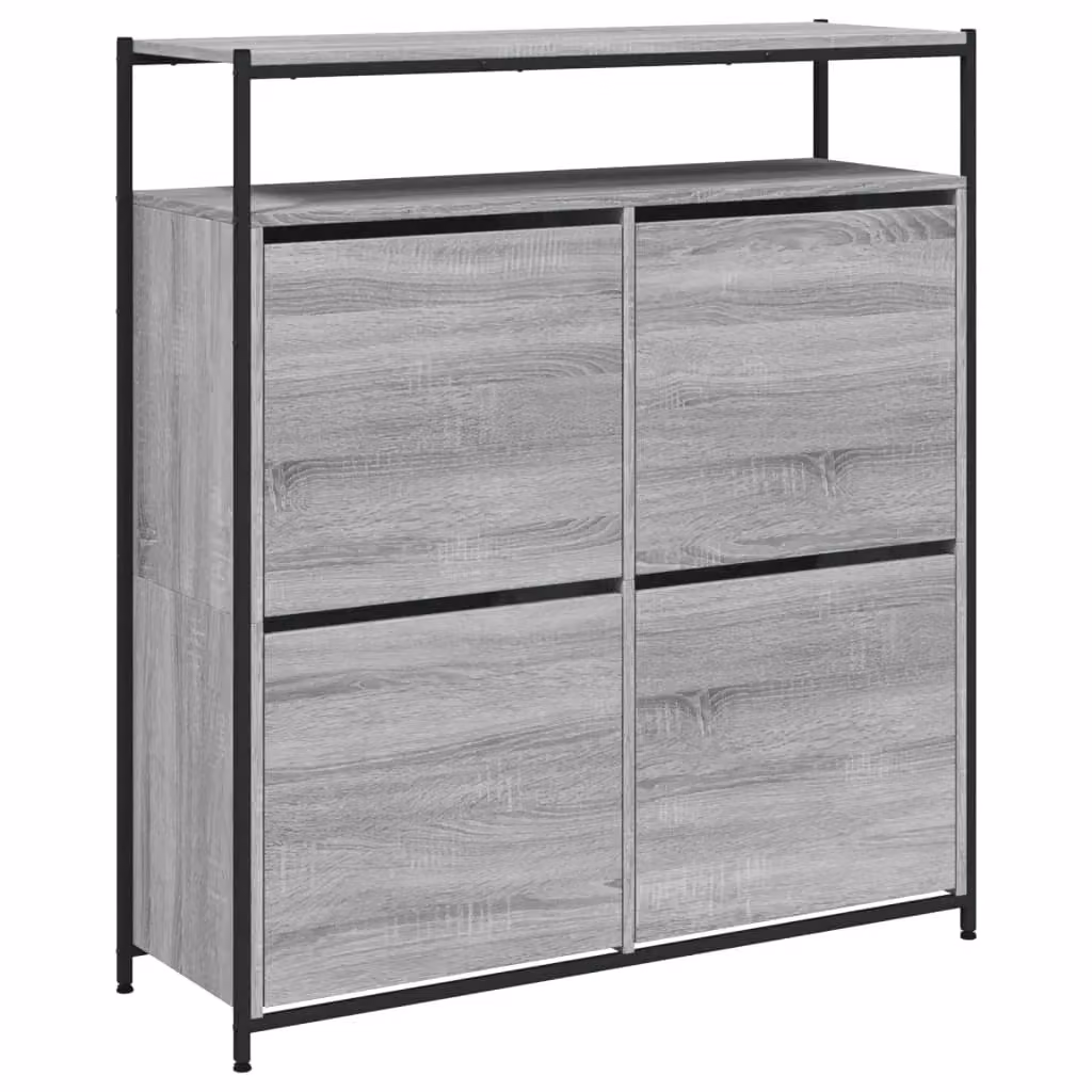 Berkfield Home Modern Grey Shoe Cabinet with 4 Tilting Compartments W: 100 cm, D: 34 cm, H: 112 cm – 2