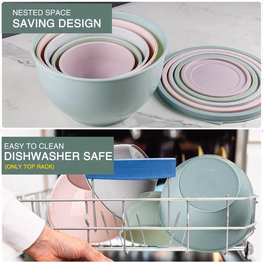 Greentainer 5 Piece Nesting Round Mixing Bowls Set with Lids in Multicolour – 3