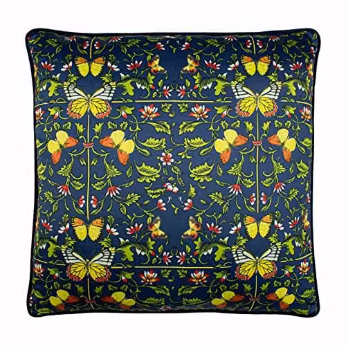 Paoletti Potage Floral Velvet Cushion, Blue, W/D/H: 50 x 50 x 50 cm