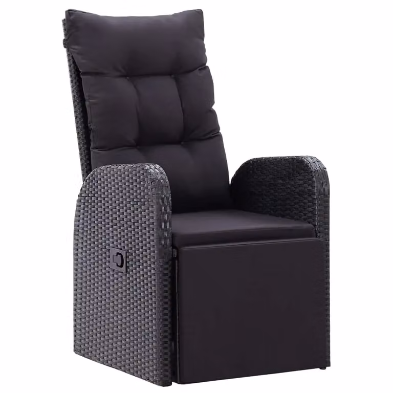Berkfield Home 5 Piece Modern Garden Dining Set in Black Poly Rattan with Oiled Acacia Wood and Polyester Cushions