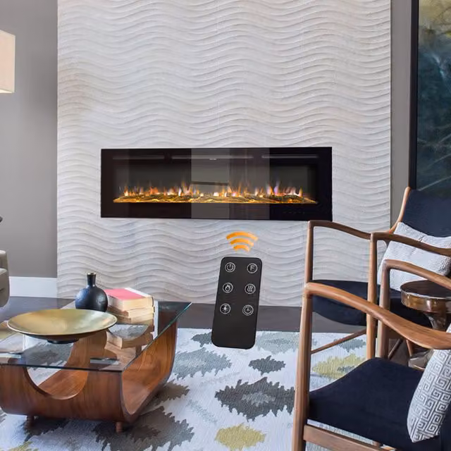 Living Star Black Recessed and Wall Mounted Electric Fireplace with Remote