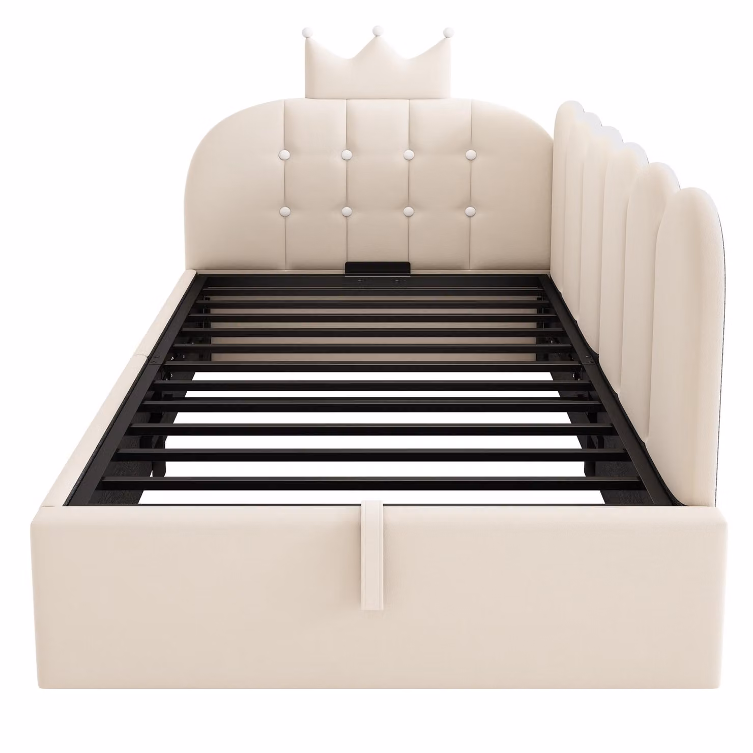 Aosom UK Modern Velvet Upholstered Daybed with Hydraulic Storage, Beige, W: 96 cm, D: 199 cm, H: 96 cm – 2