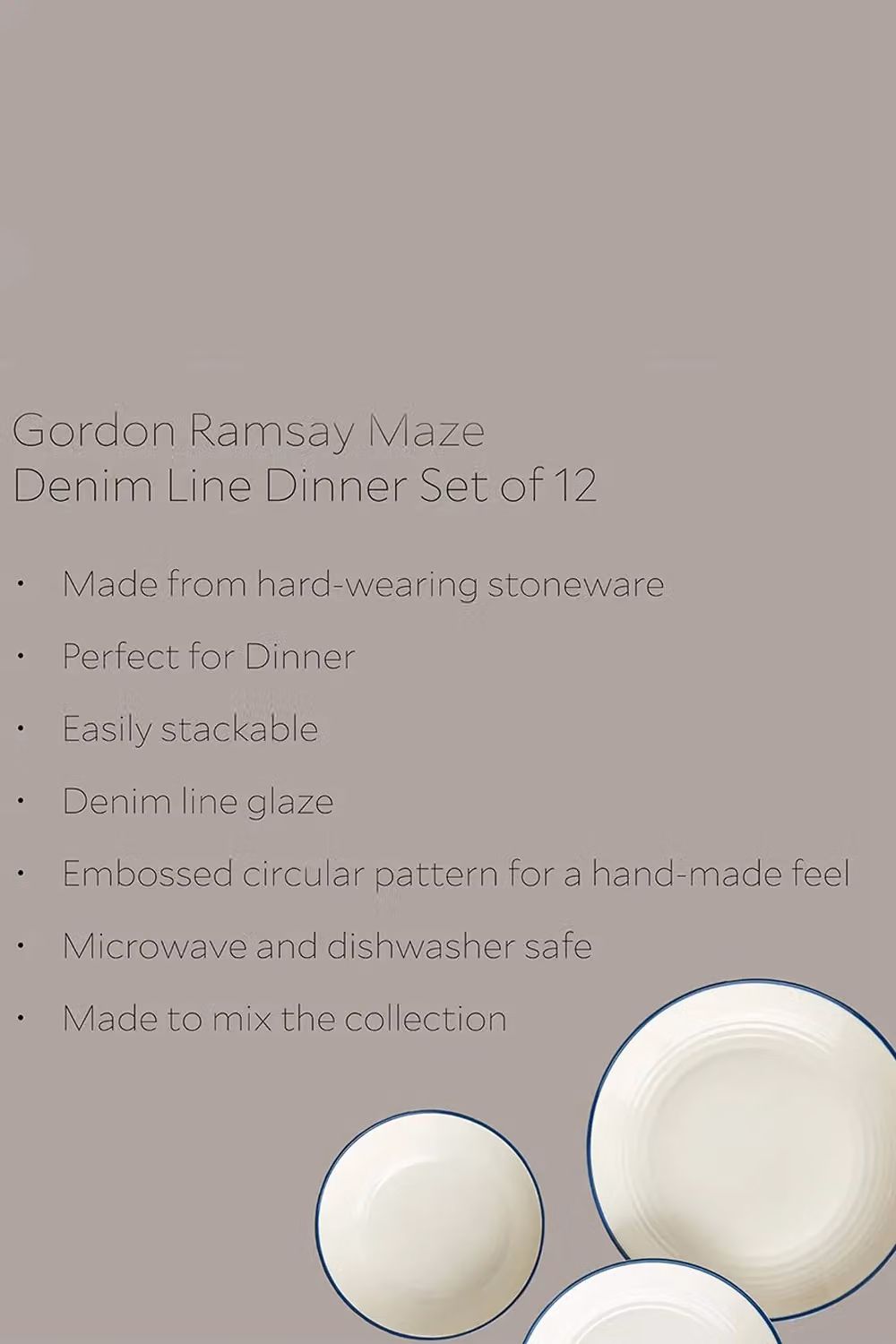 Royal Doulton Gordon Ramsay Maze Denim Line 12 Piece Stoneware Dinner Set in White and Blue – 3