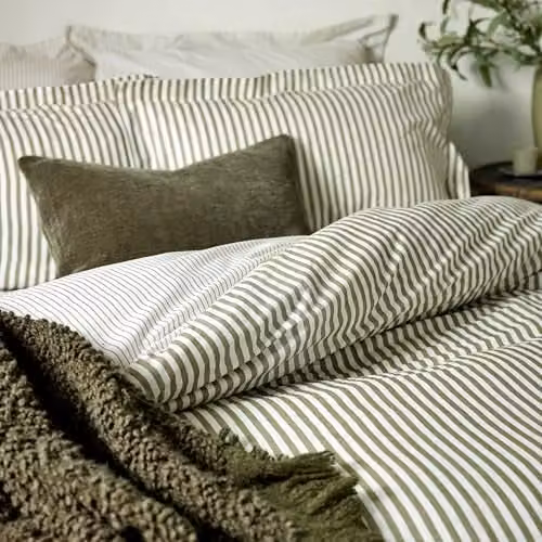Yard Hebden Striped 100% Cotton Duvet Cover and Pillowcase Set in Green, W/D/H: 140 x 200 cm – 2