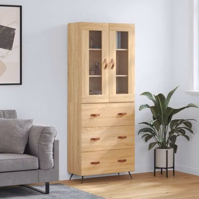 Berkfield Home Sonoma Oak Highboard in Brown, W/D/H: 69.5 x 34 x 180 cm