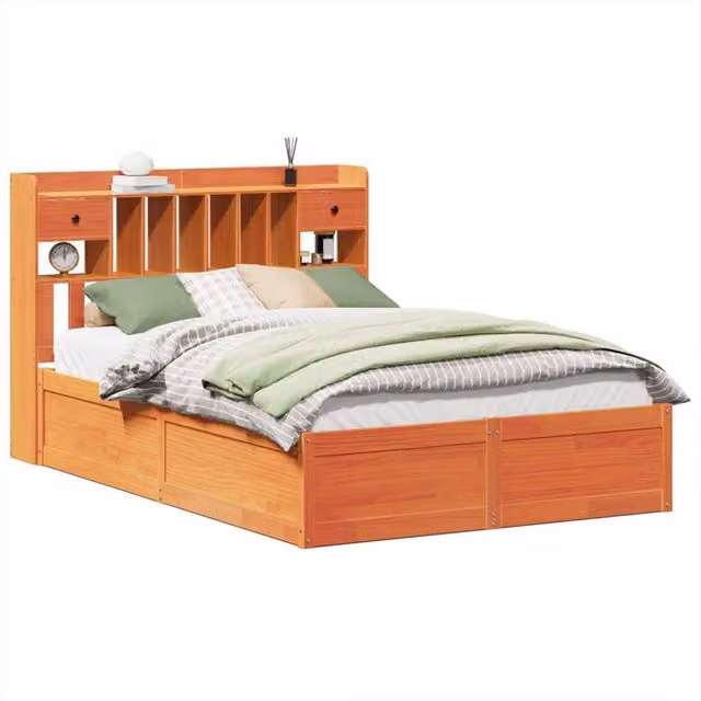 Berkfield Home Wax Brown Solid Wood Pine Bed Frame with Drawers W: 160 cm, D: 200 cm – 1