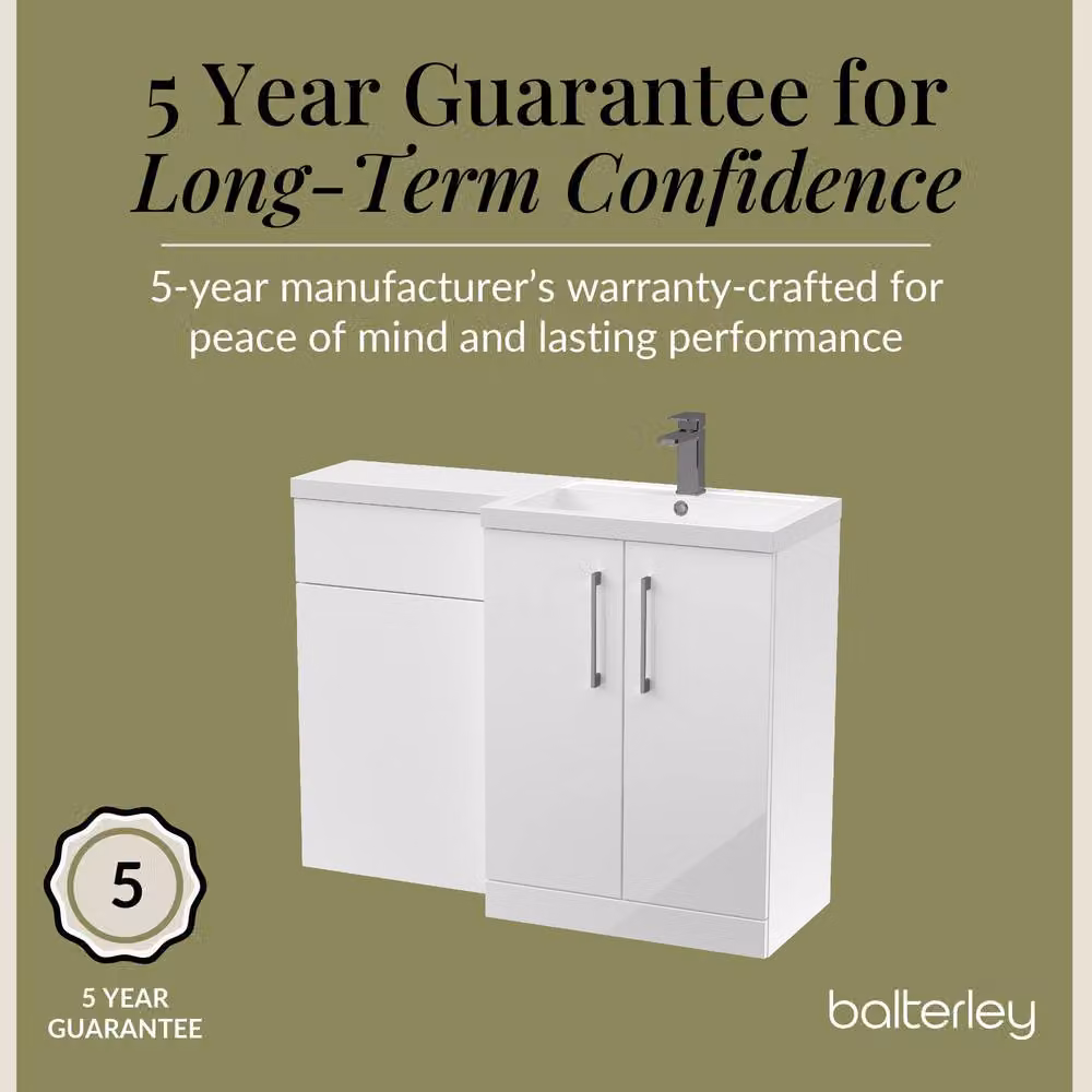 Balterley Gloss White Right-Hand Vanity and WC Unit Combination, W: 110 cm, H: 84 cm – 2