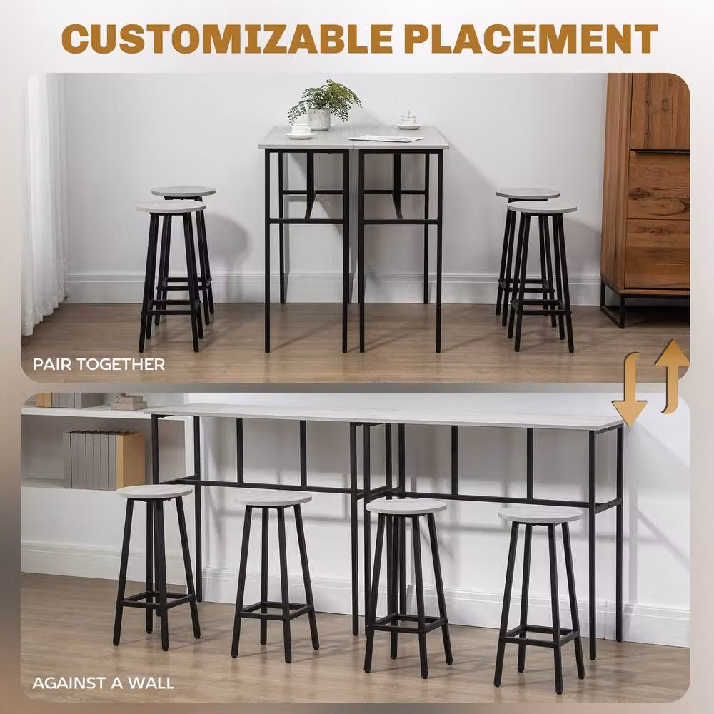 STILVORA Modern Bar Table and Chairs Set with Grey MDF Laminate and Black Steel Frame – 5