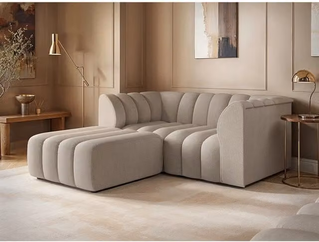Solace+Co Halle 2 Seater Reversible Sofa with Matching Ottoman in Beige Fabric