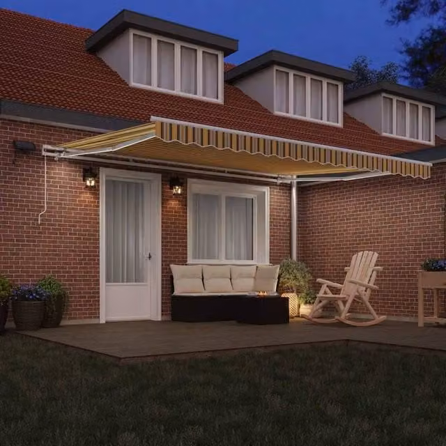 Berkfield Home Manual Retractable Folding Arm Awning with Multicolour LED Stripe, W/D/H: 450 x 300 cm