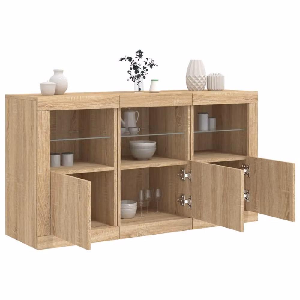 Berkfield Home Modern Sideboard with Integrated LED Lights in Sonoma Oak, W/D/H: 123 x 37 x 67 cm – 2