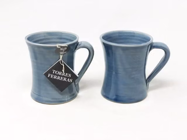 Verano Spanish Ceramics Torres Ferreras Cielo Blue Hand Dipped Stoneware Curved Mugs, Set of 2, W: 10 cm, H: 11.5 cm