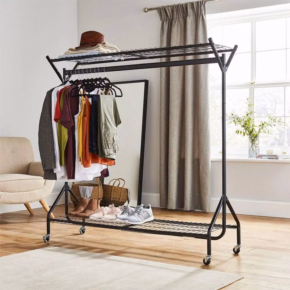 FLAVORA Heavy Duty Metal Clothes Rail in Matt Black – 2
