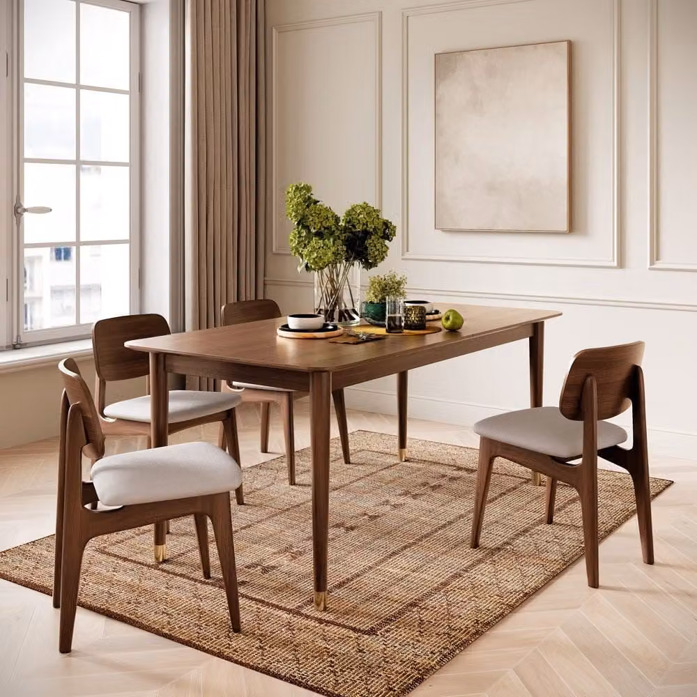 Atkin and Thyme Byron Extendable Walnut Dining Set with 4 Murray Walnut Dining Chairs in Brown