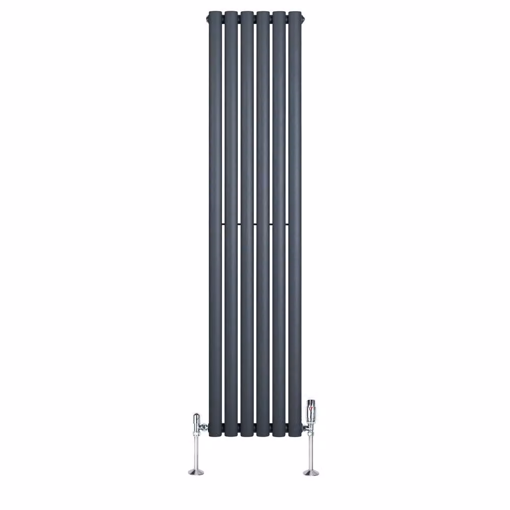 Monstershop Oval Single Column Steel Radiator and Valves with Thermostat Head, Anthracite Grey, H: 160 cm, W: 36 cm – 2