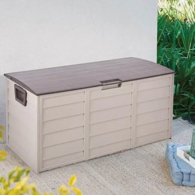 EONLION Beige Plastic Outdoor Storage Box for Garden, Balcony or Terrace, W/D/H: 100 x 100 x 100 cm