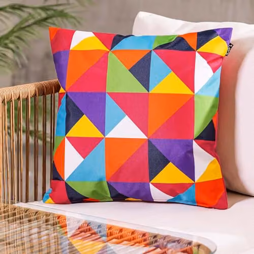 ICON Set of 4 Geometric Print Waterproof Indoor and Outdoor Square Cushions, Pink and Multicolour, W/D/H: 43 x 43 x 43 cm – 5