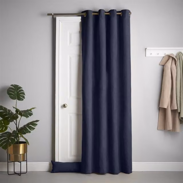 Alan Symonds Luxor Living Blue Velvet Chenille Blackout Eyelet Door Curtain, Width: 137 cm, Height: 213 cm