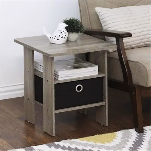Furinno Andrey Set of 2 Side Tables in French Oak with Open Shelves and Storage Bin – 2