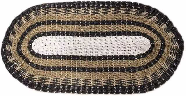 KDMD Classic Oval Seagrass Rug in Black and White, W: 60 cm, L: 120 cm – 1