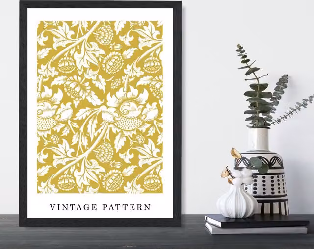 ARTZE William Morris Yellow Floral Art Print with Black Frame – 1