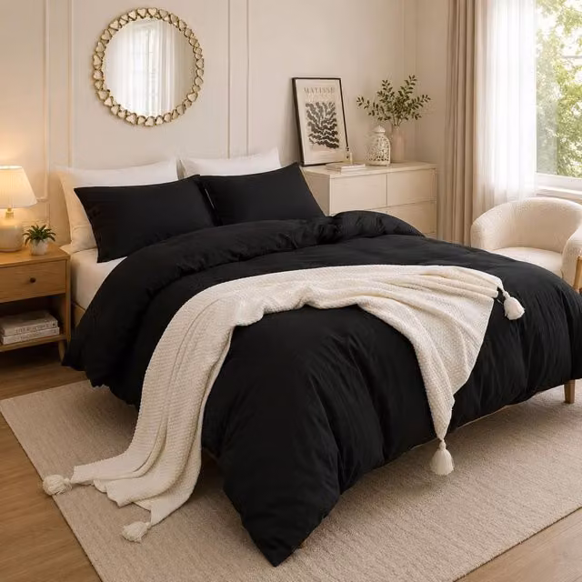Grace Prewashed Microfibre Duvet Cover Set in Black, Super King Size – 1