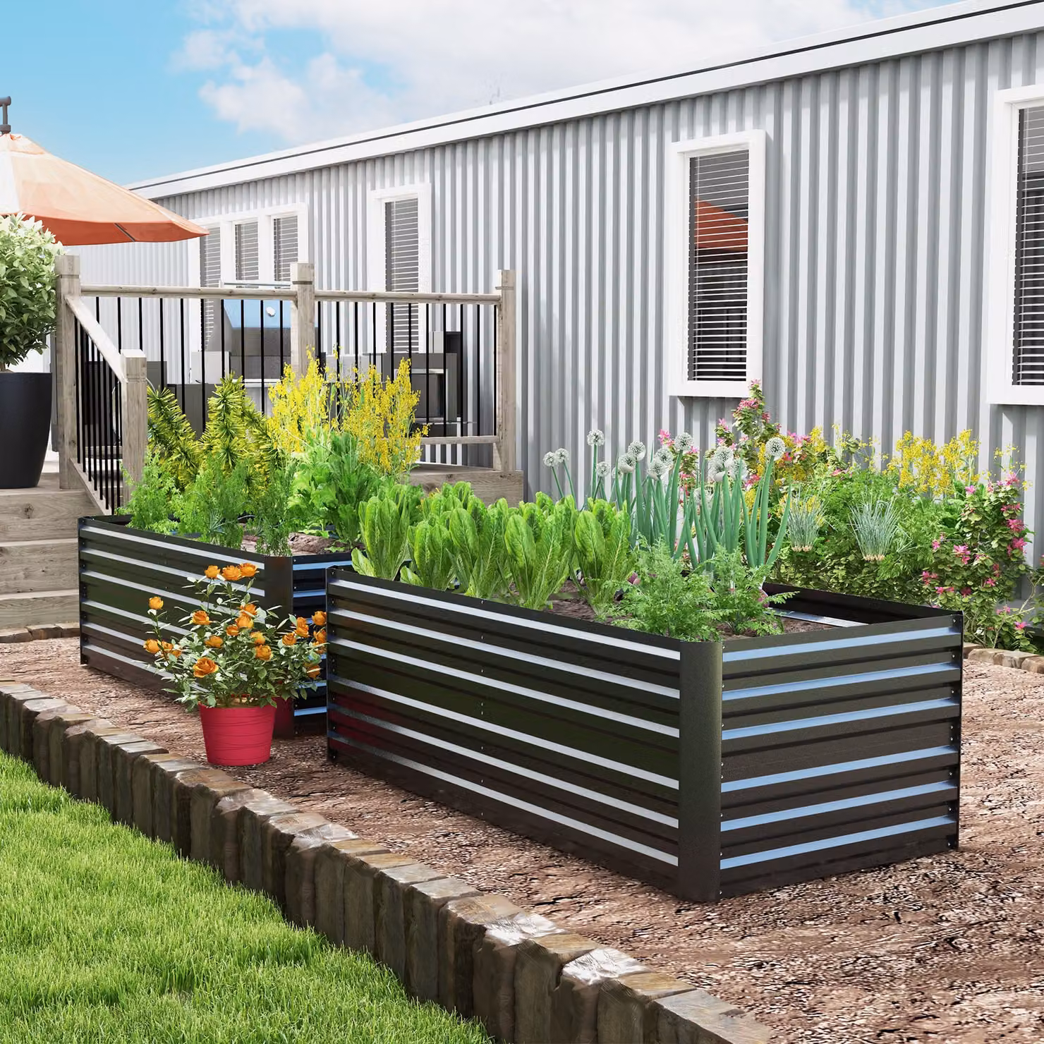 Outsunny Set of 2 Galvanised Steel Raised Garden Beds in Dark Grey, W/D/H: 180 x 90 x 59 cm – 2