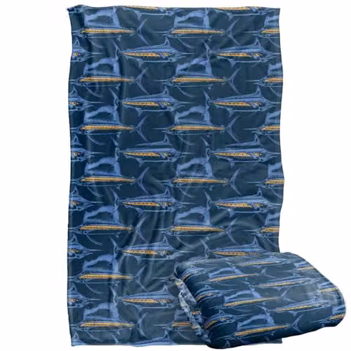 JQ Licensing Billfish Fishing Pattern Super Soft Fleece Throw Blanket, Blue Multicolour, W: 91 cm, D: 147 cm – 1