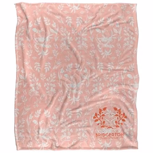 Netflix Bridgerton Heart Rings and Ribbon Soft Microfibre Throw Blanket, W/D/H: 152 x 127 cm, White and Pink