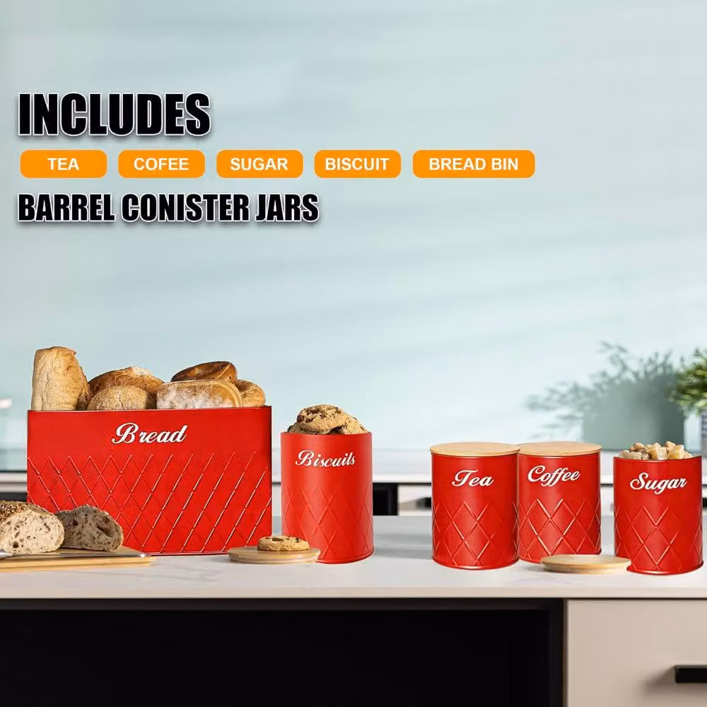 ATEK 5 Piece Airtight Kitchen Canister Set with Bamboo Lids in Red – 4