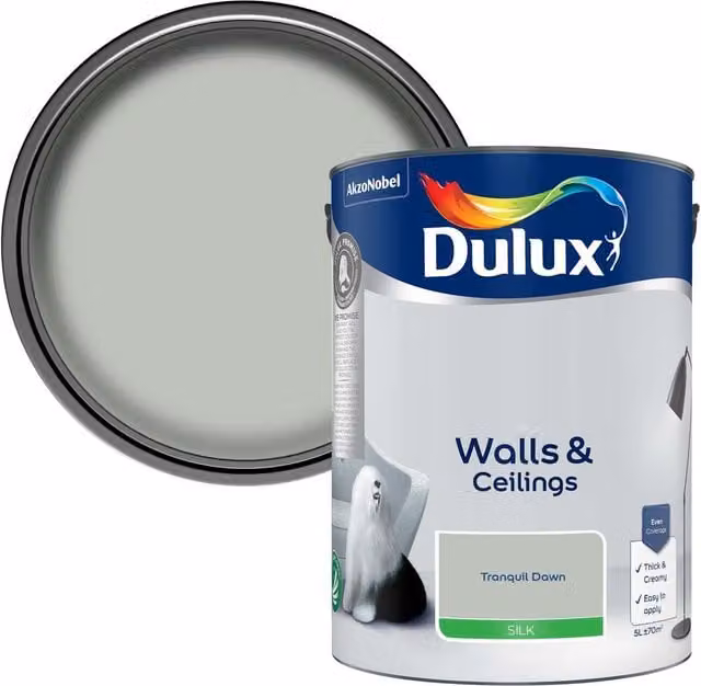 Dulux Tranquil Dawn Silk Emulsion Paint for Walls and Ceilings, Grey Green, 5L