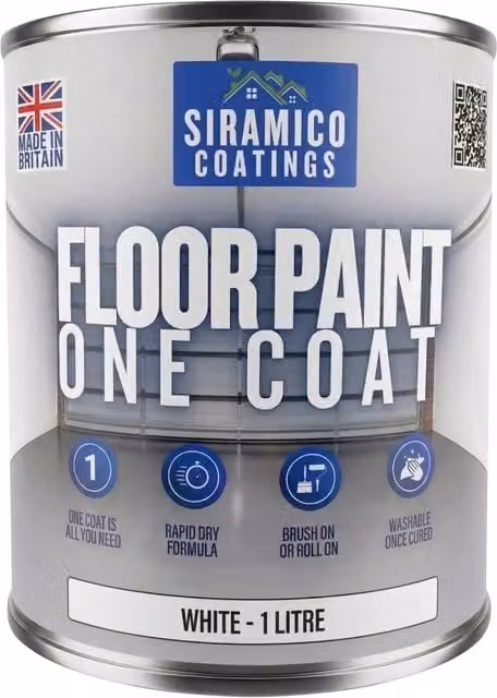 SIRAMICO COATINGS One Coat Anti-Slip Water-Based Floor Paint, White, 1 Litre – 1