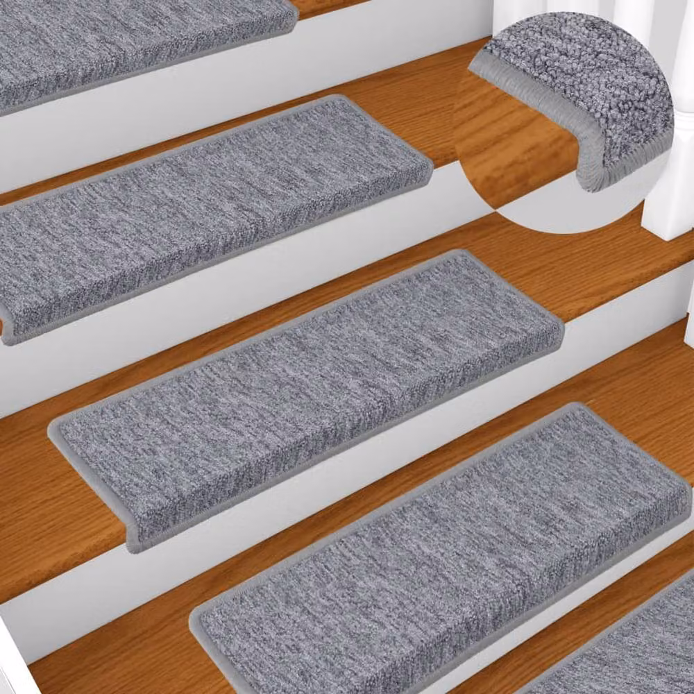 Berkfield Home Self-Adhesive Carpet Stair Treads, 15 Pack, White and Grey, W/D/H: 65 x 21 x 4 cm – 2