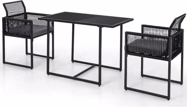 FLAVORA Grey Foldable Rattan Chair and Table Set in Black