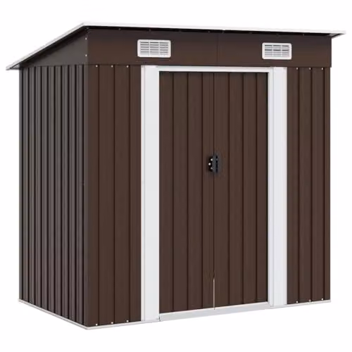 vidaXL Pent Garden Storage Shed in Brown Steel, W/D/H: 194 x 121 x 181 cm – 1