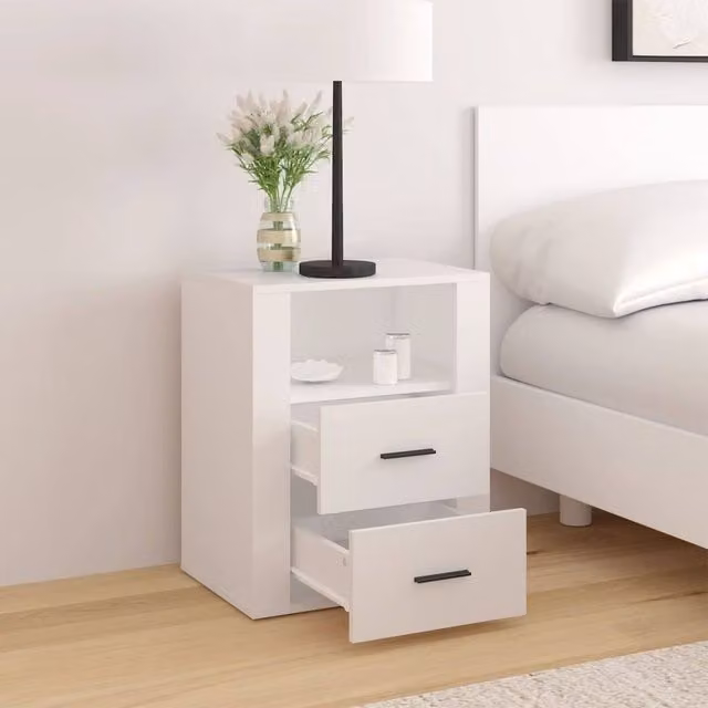 Berkfield Home Classic Bedside Cabinet in White, W/D/H: 50 x 36 x 60 cm