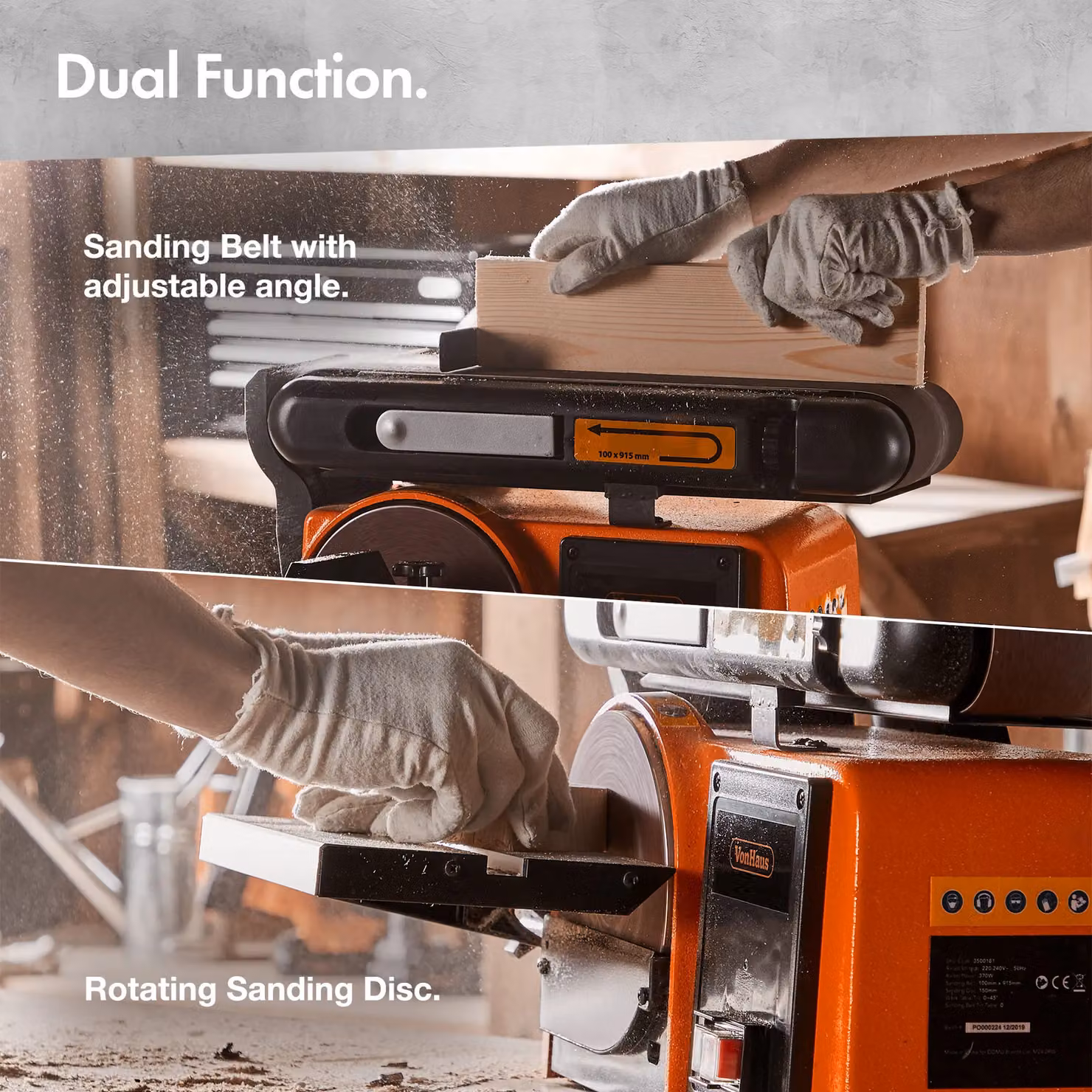 VonHaus Benchtop Belt and Disc Sander in Orange – 3