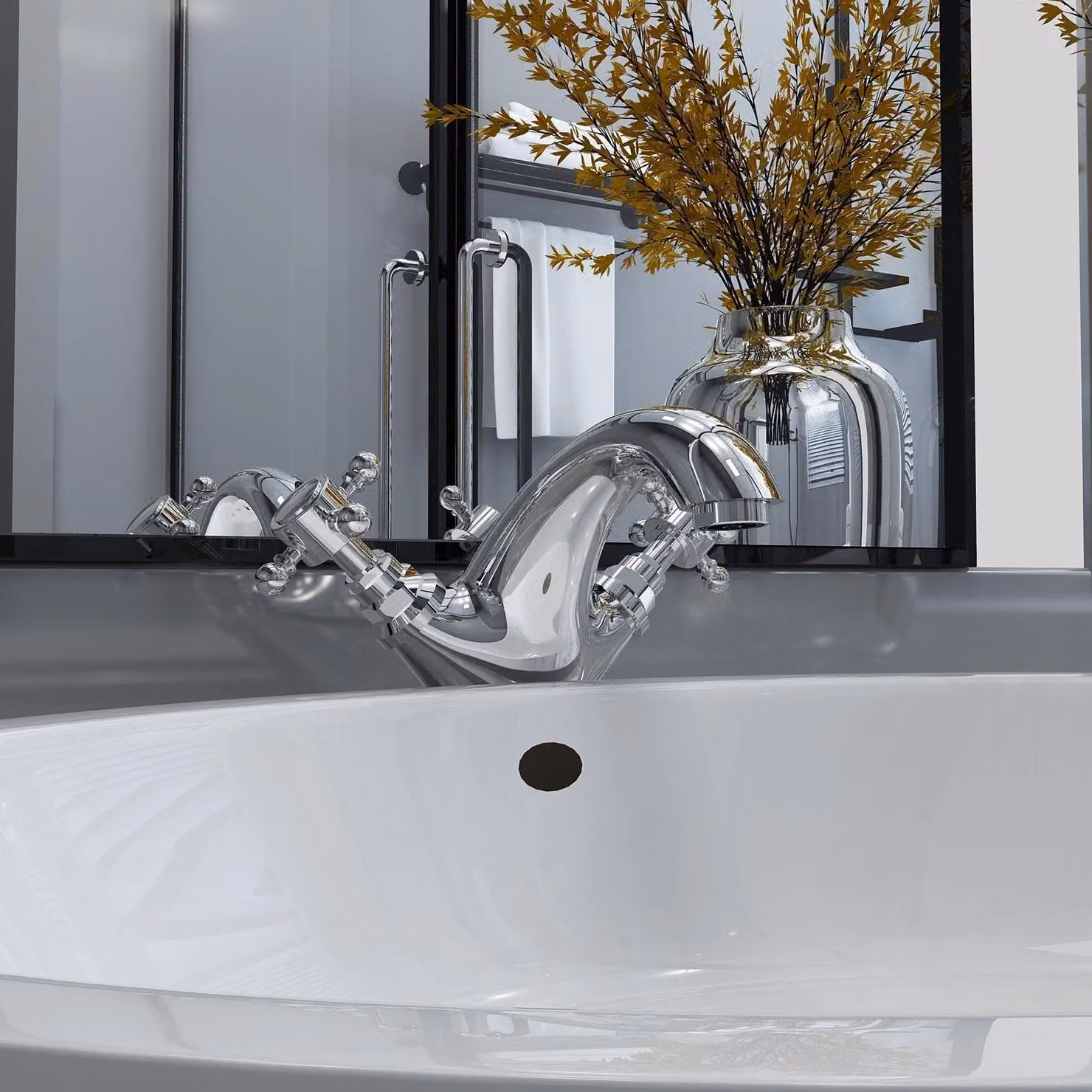 BATHWEST Silver Chrome Brass Basin Sink Mixer Tap with Twin Cross Handles and Pop Up Waste – 2