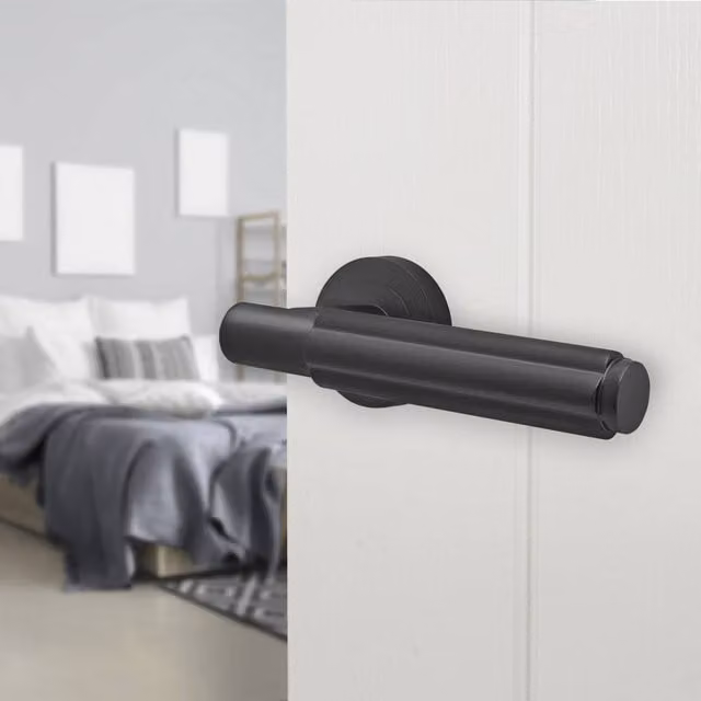 AFIT Matt Black Aluminium Internal Lever On Rose Door Handle, W/D/H: 15.0 x 15.0 x 6.7 cm