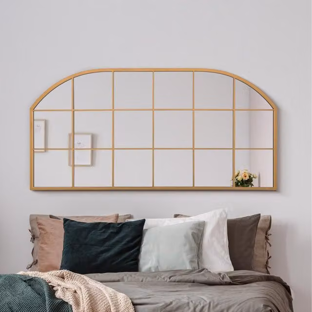 MirrorOutlet The Arcus Gold Metal Framed Arched Window Wall or Mantle Mirror