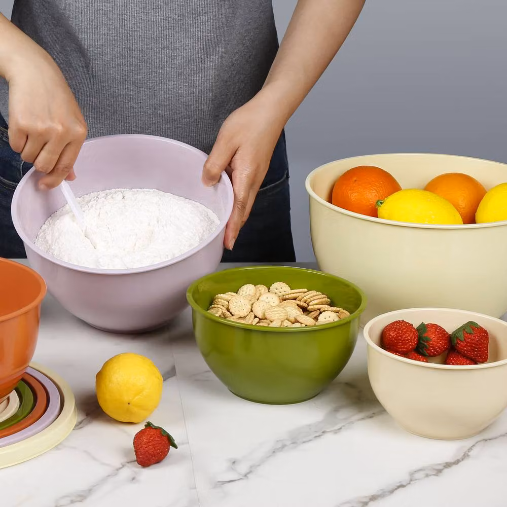 Greentainer 5 Piece Multicolour Plastic Nesting Mixing Bowls Set with Lids – 5