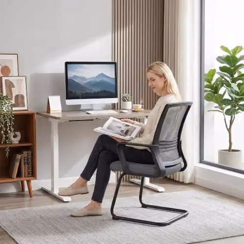 HOMCOM Grey Fabric Office Chair with Armrests and Cantilever Base – 7
