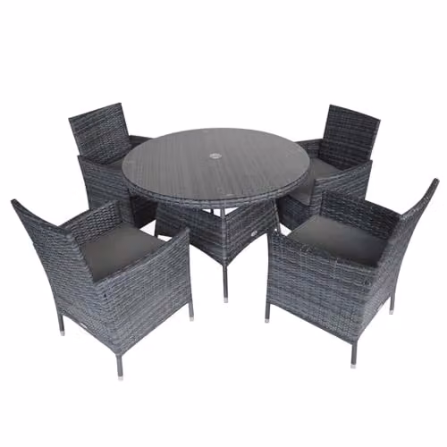 Charles Bentley 4 Piece Grey Rattan Garden Dining Set with Metal and Glass Details – 6