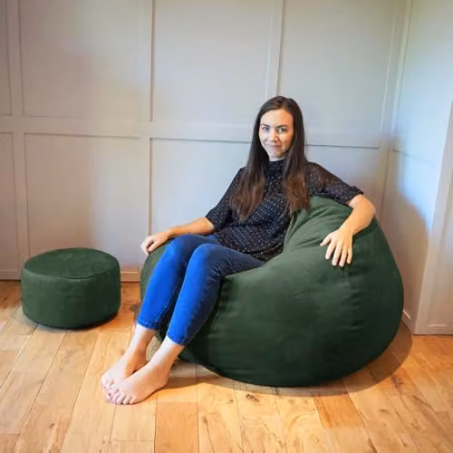 rucomfy Adult Slouchbag Beanbag Chair in Green Velvet, W/D/H: 110 x 80 x 80 cm – 2