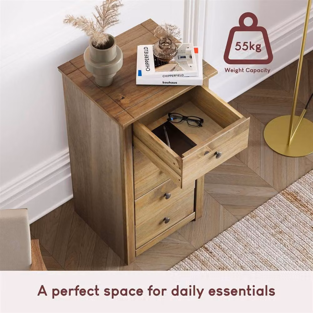 Havendro 5 Drawer Narrow Chest of Drawers in Rustic Beige Solid Pine Wood – 3